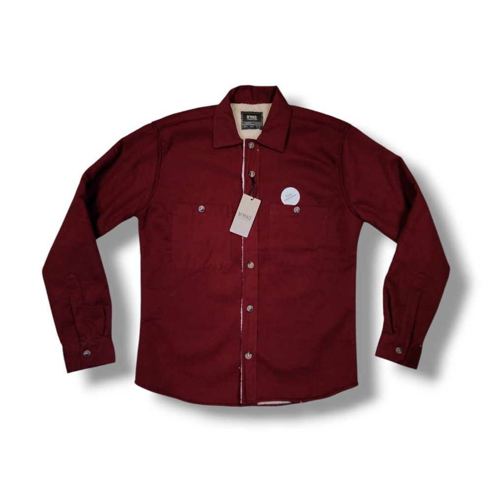 NoMad Sherpa Lined Canvas Button Up Dark Red Flannel‎ Shacket Men's Small
